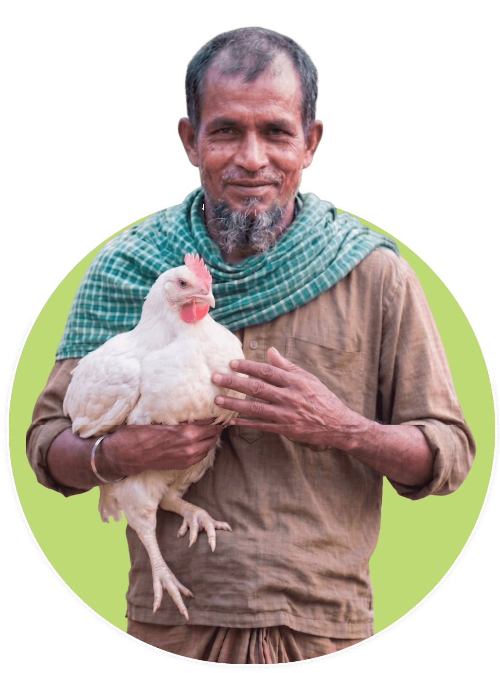 Farmer holding a chicken