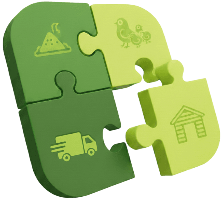 Integrated broiler farming support puzzle illustration