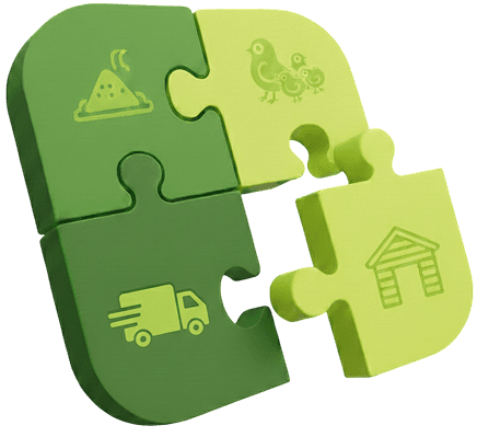 Integrated fish farming support puzzle illustration