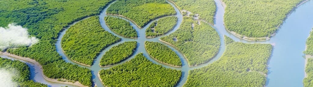 Aerial view of mangrove waterways forming Agrigate floral pattern